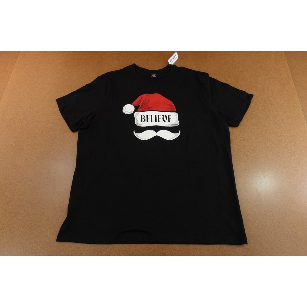 Old Navy Mens Size Large Black Believe Santa Soft-Washed Graphic T-Shirt NWT